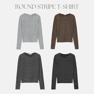 Pegron Striped Round Long Sleeve T shirt