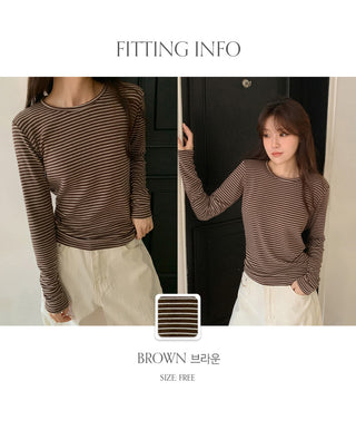 Pegron Striped Round Long Sleeve T shirt