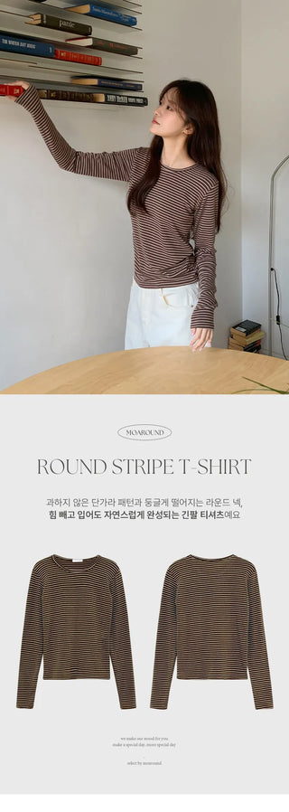Pegron Striped Round Long Sleeve T shirt