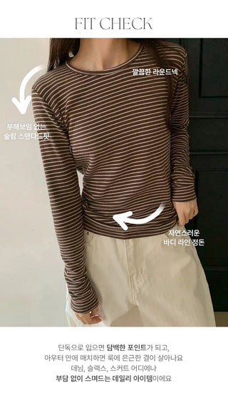 Pegron Striped Round Long Sleeve T shirt