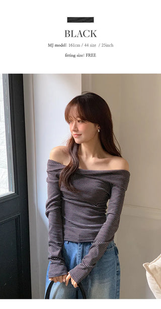 Blizz Striped Twist Off Shoulder T Shirt