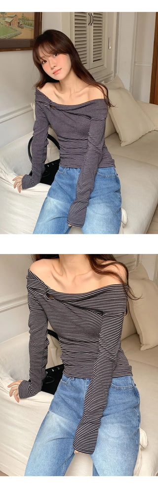 Blizz Striped Twist Off Shoulder T Shirt
