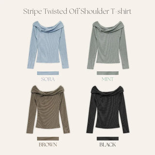 Blizz Striped Twist Off Shoulder T Shirt