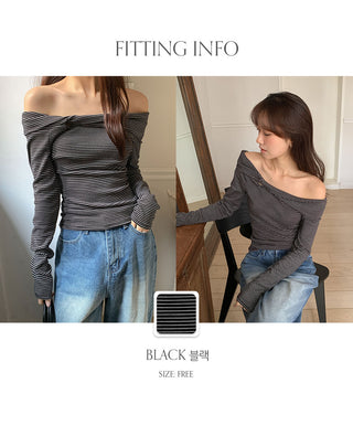 Blizz Striped Twist Off Shoulder T Shirt