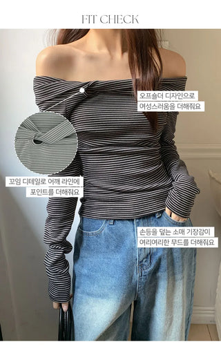 Blizz Striped Twist Off Shoulder T Shirt