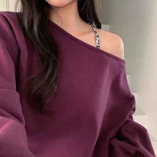 Ovet Loose Fit One Shoulder Sweatshirt