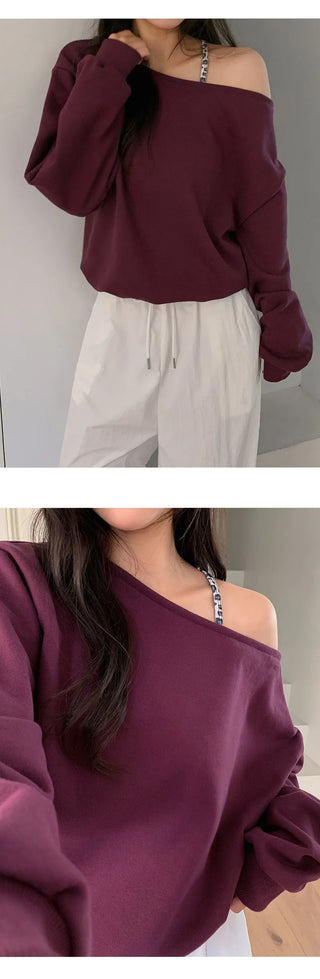 Ovet Loose Fit One Shoulder Sweatshirt