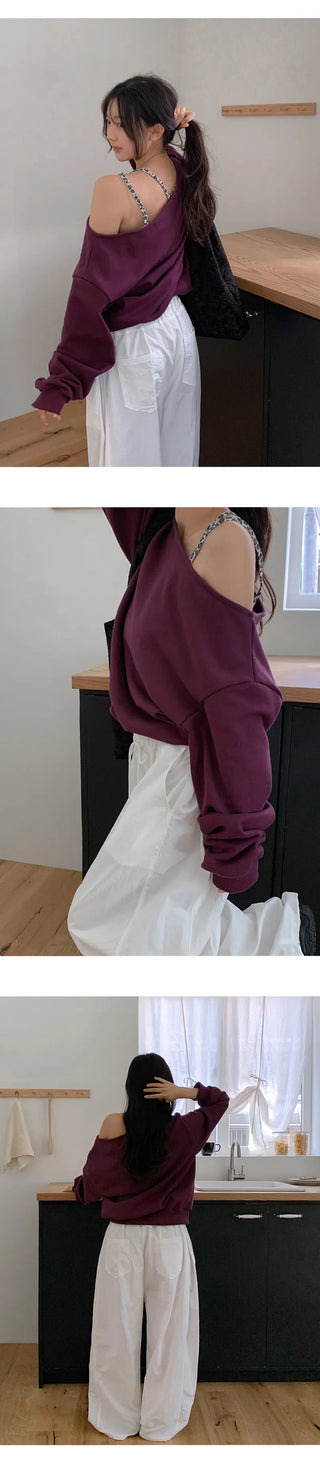 Ovet Loose Fit One Shoulder Sweatshirt