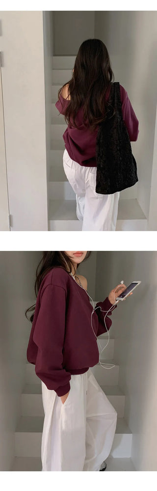 Ovet Loose Fit One Shoulder Sweatshirt