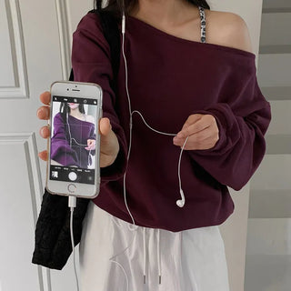 Ovet Loose Fit One Shoulder Sweatshirt