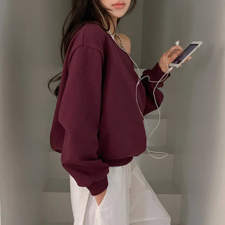 Ovet Loose Fit One Shoulder Sweatshirt
