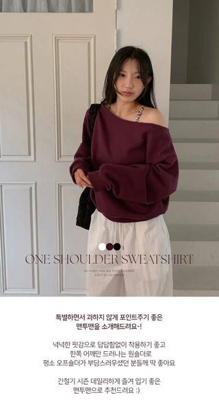 Ovet Loose Fit One Shoulder Sweatshirt