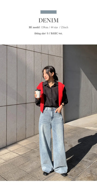 Kelly Bean Washed Wide Denim Pants