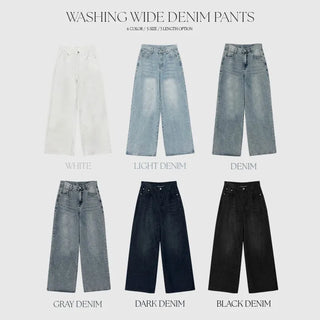 Kelly Bean Washed Wide Denim Pants