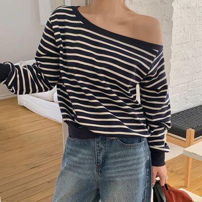 Cheroa Striped One Shoulder Sweatshirt