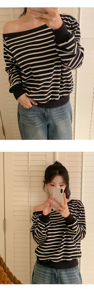 Cheroa Striped One Shoulder Sweatshirt