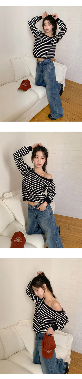Cheroa Striped One Shoulder Sweatshirt