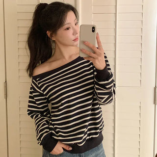 Cheroa Striped One Shoulder Sweatshirt