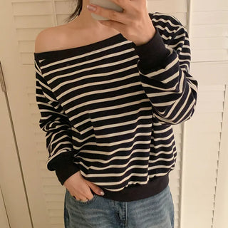 Cheroa Striped One Shoulder Sweatshirt