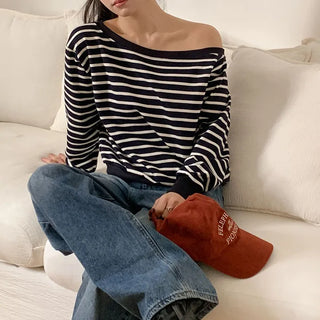Cheroa Striped One Shoulder Sweatshirt