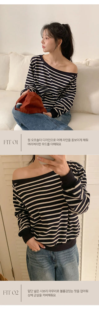 Cheroa Striped One Shoulder Sweatshirt