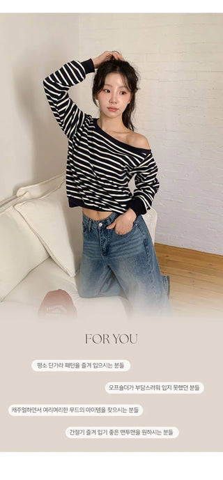 Cheroa Striped One Shoulder Sweatshirt