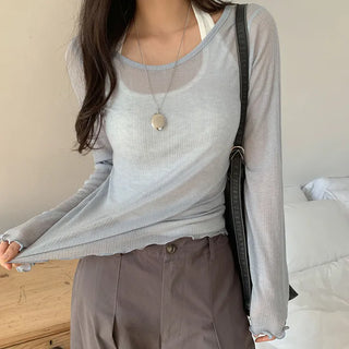 Rotsben Lyocell Wavy Ribbed Long Sleeve T shirt