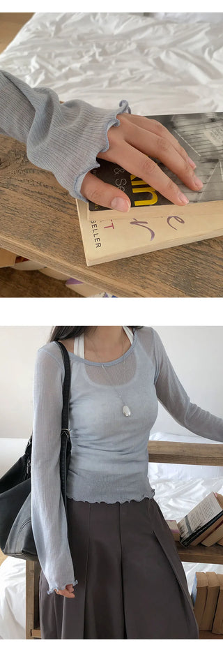 Rotsben Lyocell Wavy Ribbed Long Sleeve T shirt