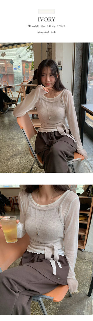 Rotsben Lyocell Wavy Ribbed Long Sleeve T shirt