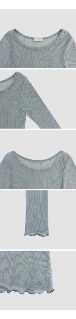 Rotsben Lyocell Wavy Ribbed Long Sleeve T shirt