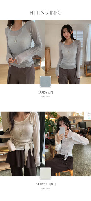 Rotsben Lyocell Wavy Ribbed Long Sleeve T shirt