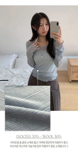 Rotsben Lyocell Wavy Ribbed Long Sleeve T shirt
