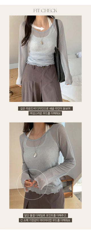 Rotsben Lyocell Wavy Ribbed Long Sleeve T shirt