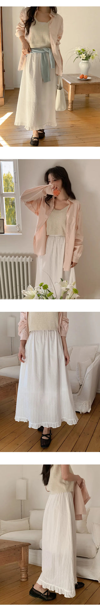 Rotvin Banded Frill Lace Long Skirt
