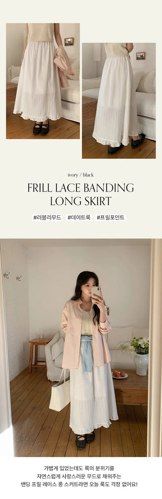 Rotvin Banded Frill Lace Long Skirt