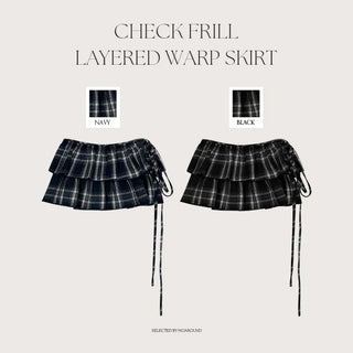 Henizzle Check Frill String Layered Wrap Skirt