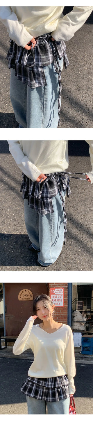 Henizzle Check Frill String Layered Wrap Skirt