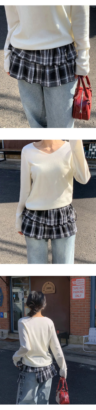 Henizzle Check Frill String Layered Wrap Skirt