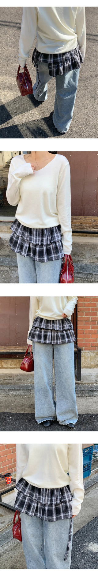 Henizzle Check Frill String Layered Wrap Skirt