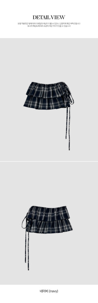 Henizzle Check Frill String Layered Wrap Skirt