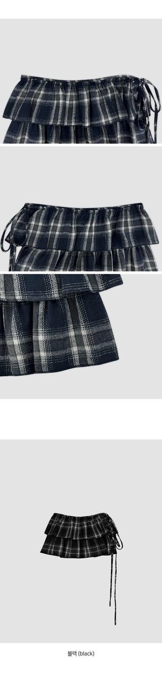 Henizzle Check Frill String Layered Wrap Skirt
