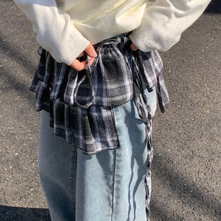 Henizzle Check Frill String Layered Wrap Skirt