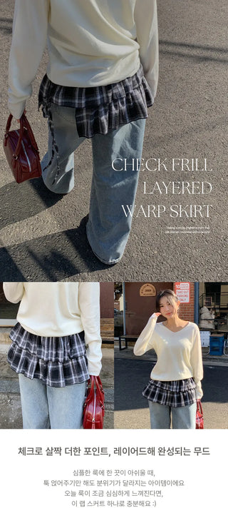 Henizzle Check Frill String Layered Wrap Skirt