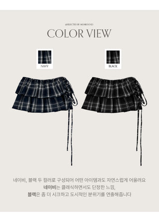 Henizzle Check Frill String Layered Wrap Skirt