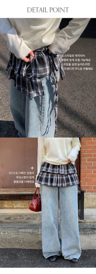 Henizzle Check Frill String Layered Wrap Skirt