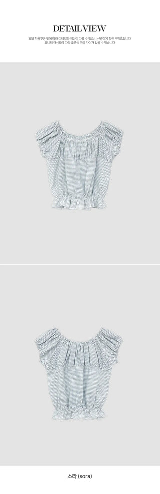 Sophien Check Frill Banding Puff Off Shoulder Blouse