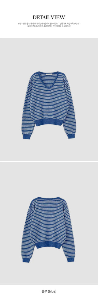 Lutian Loose Fit V Neck Striped Long Sleeve Knit