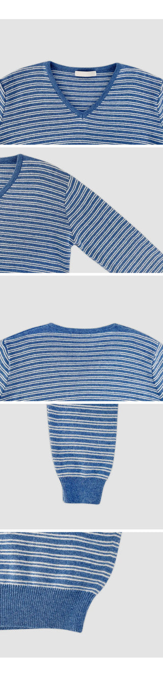 Lutian Loose Fit V Neck Striped Long Sleeve Knit