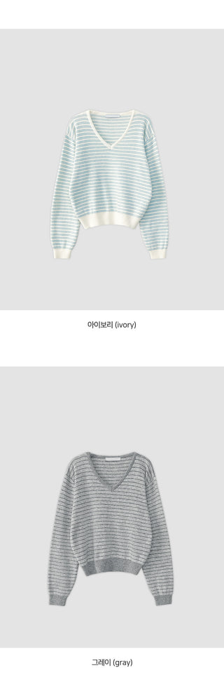 Lutian Loose Fit V Neck Striped Long Sleeve Knit