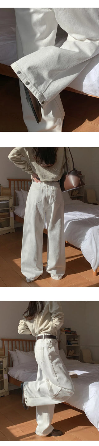 Anark Snap Button Wide Cotton Denim Pants